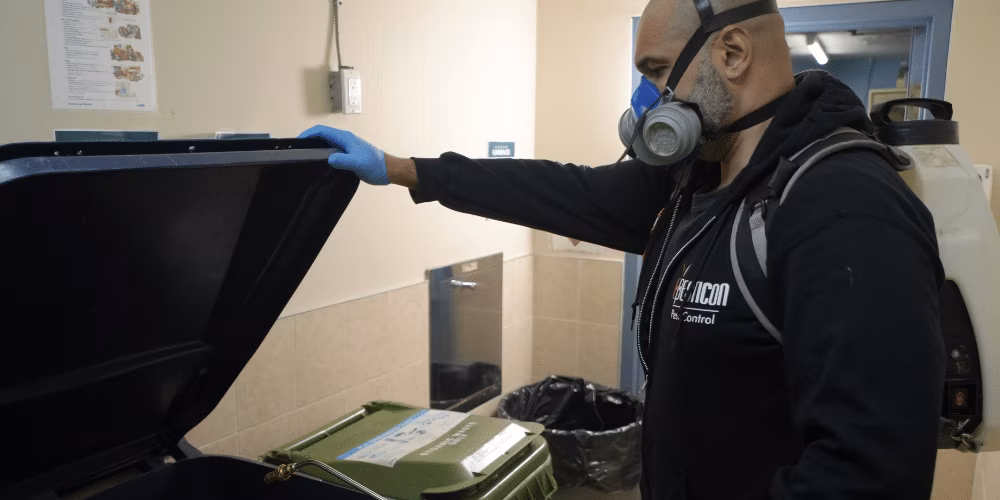 Pesticon healthcare pest control process showing certified technicians inspecting a Toronto medical facility